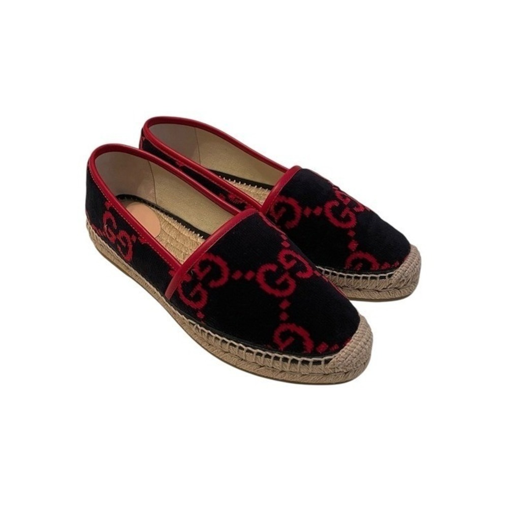 Gucci Women's GG Velvet Blue Red Logo Jute Espadrille Flats Size IT 39 (US 9)
